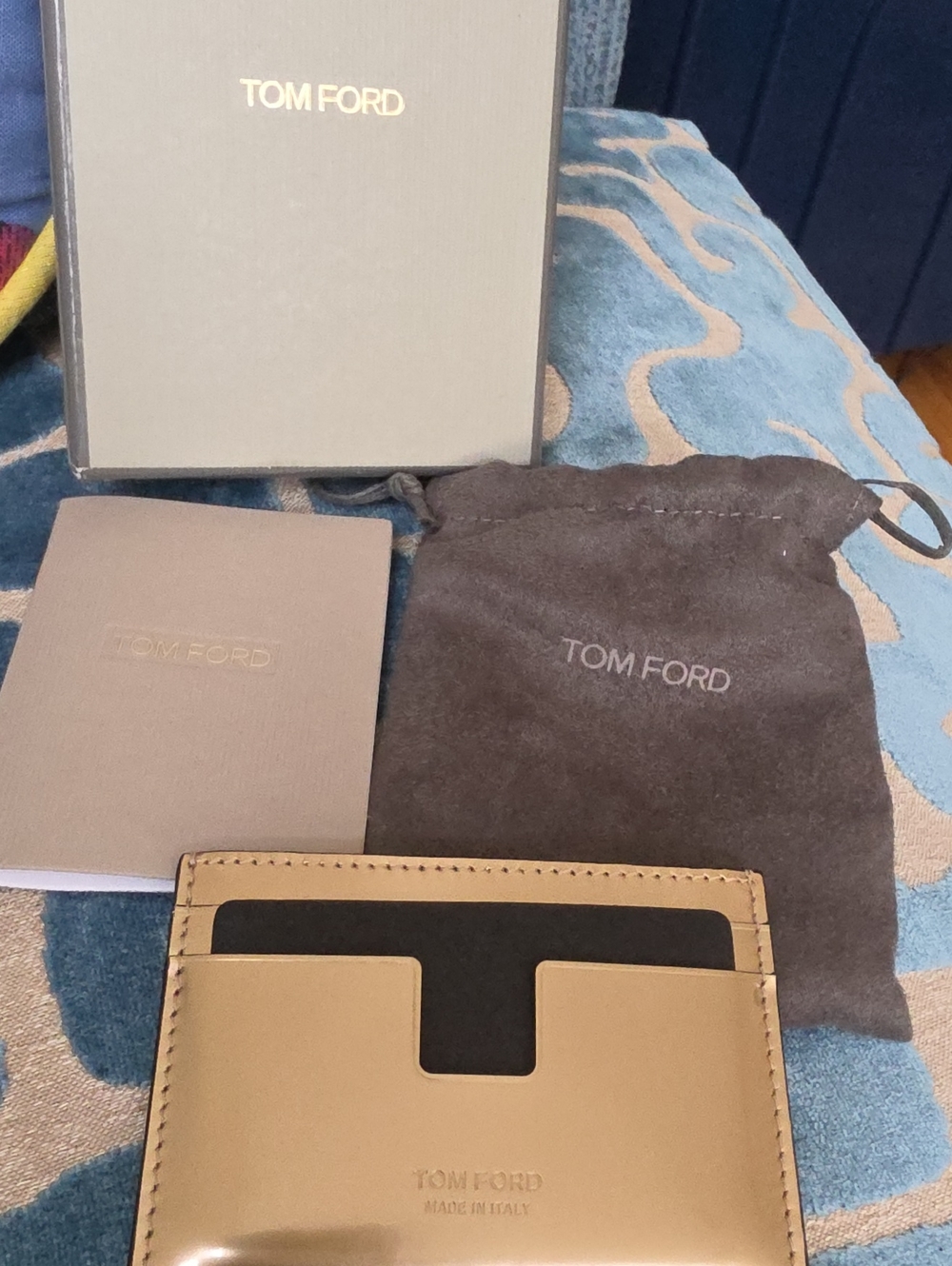 Tom Ford Beige Leather Card Holder with Black Interior